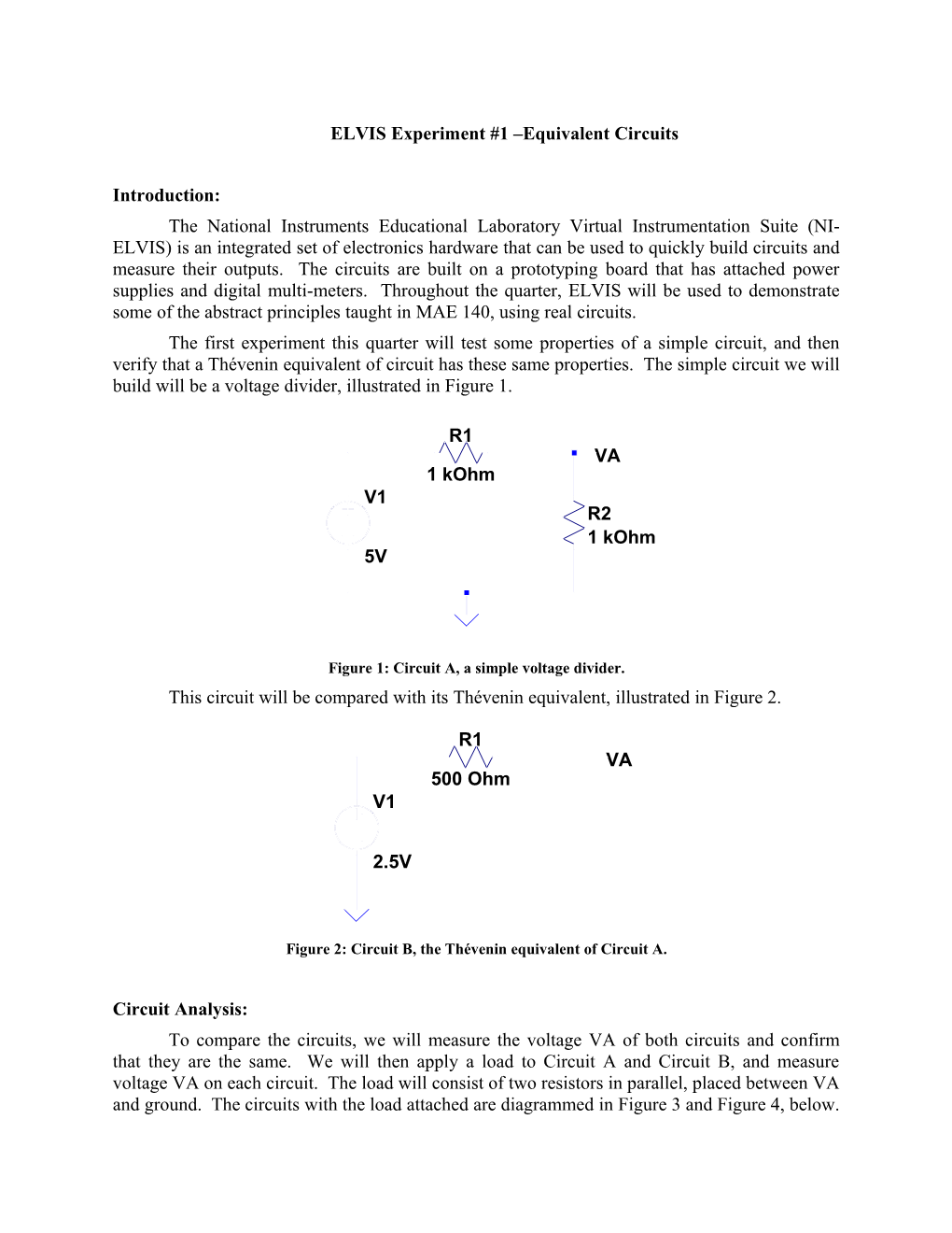 ELVIS Experiment #1 Thévenin Equivalents