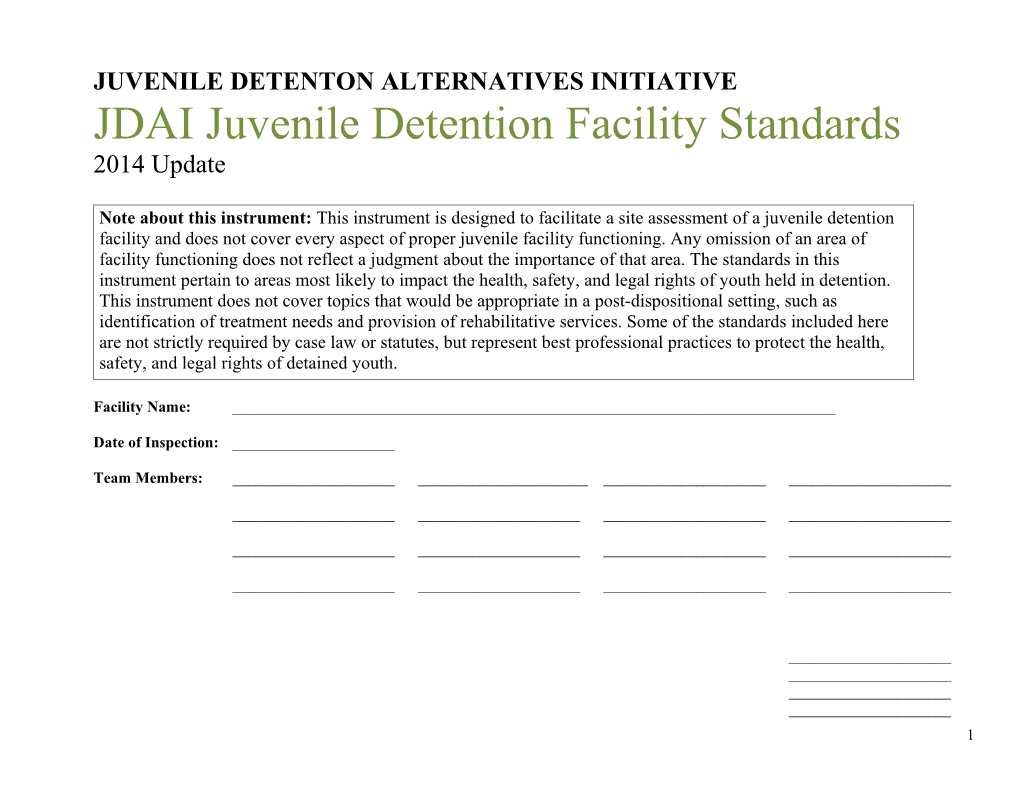 JDAI Juvenile Detention Facility Assessment Standards- 2014 Update - Editable Microsoft