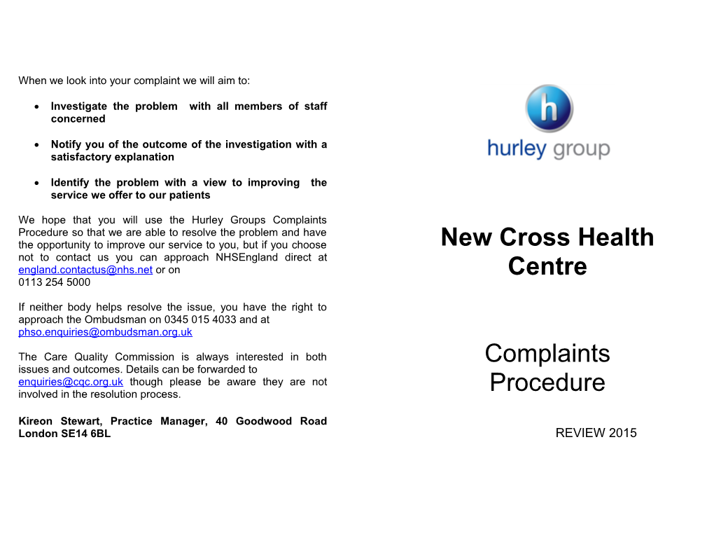 Hurley Group Complaints Information Leaflet