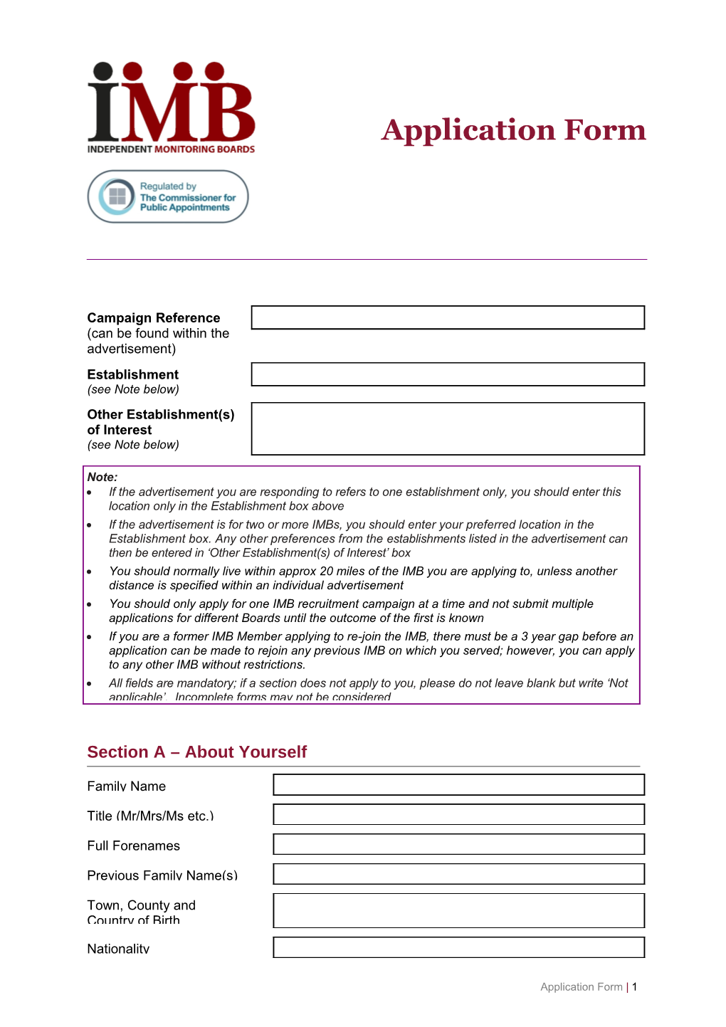 IMB Application Form