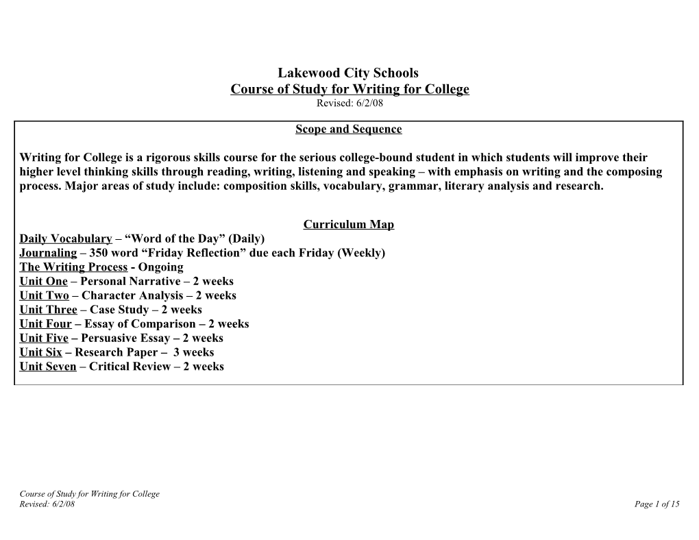 Lakewood City Schools Language Arts Course of Study Draft s1