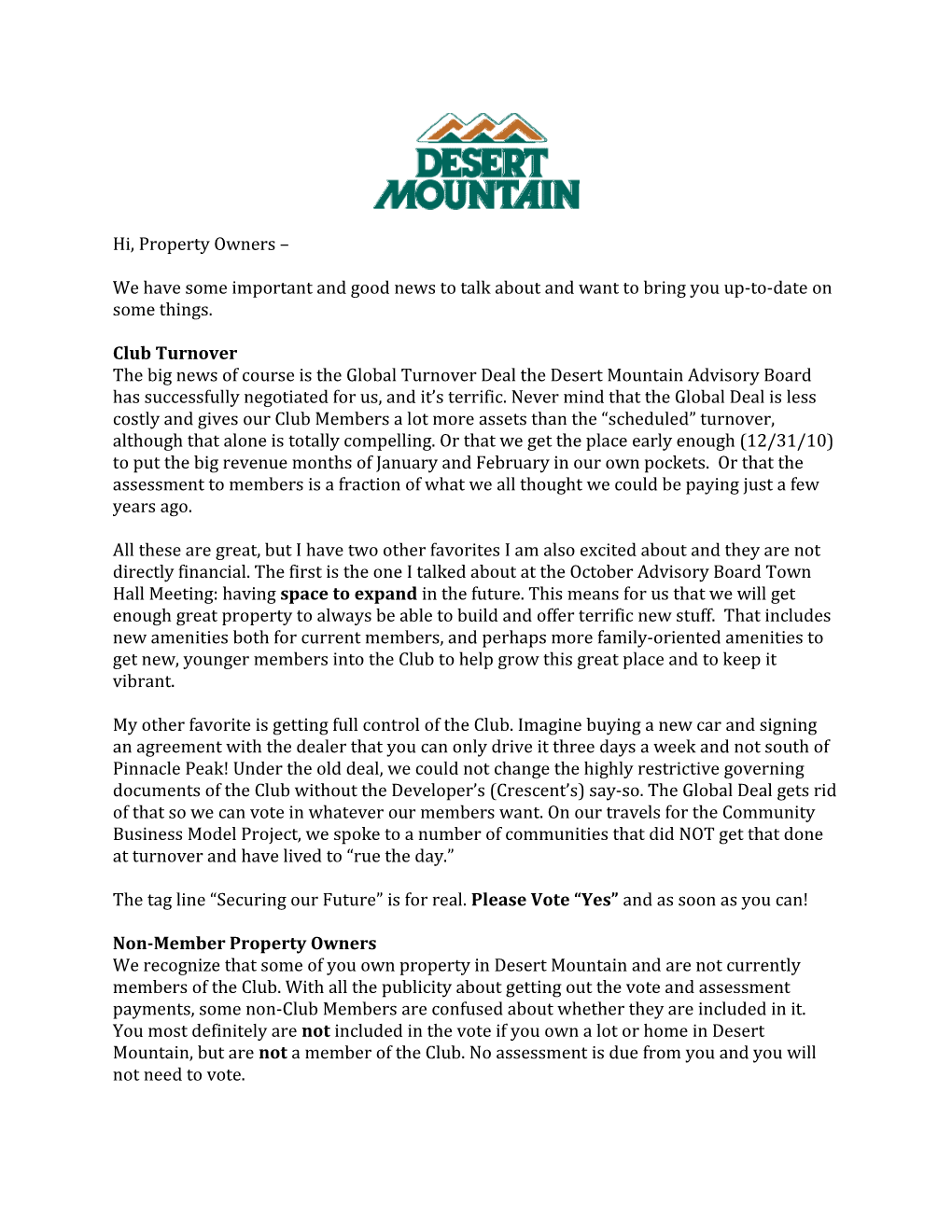 Desert Mountain Master Homeowners Association