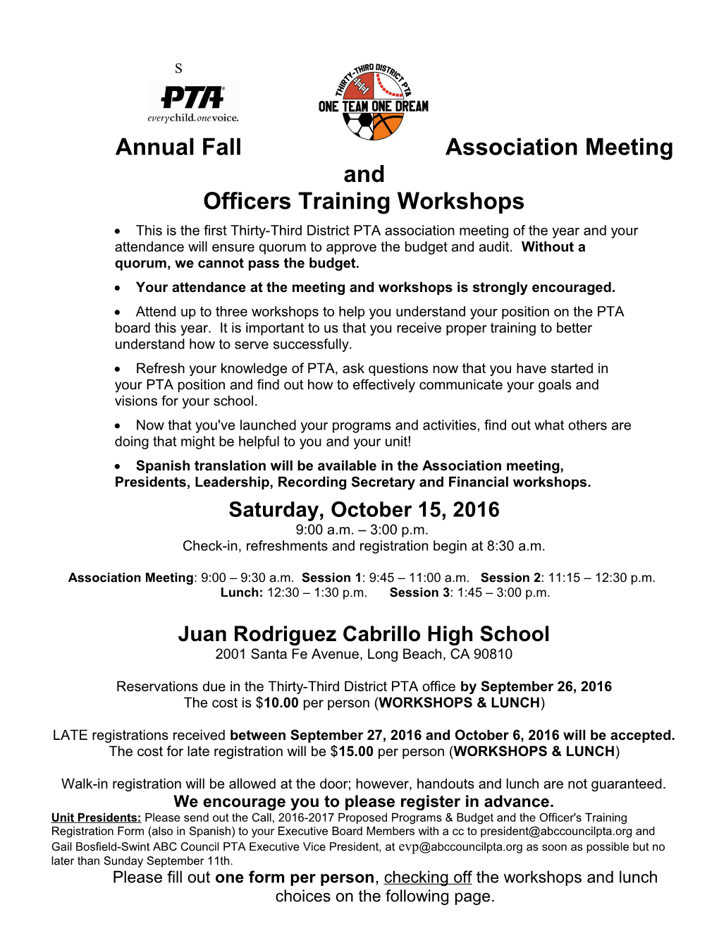 Annual Fall Association Meeting And