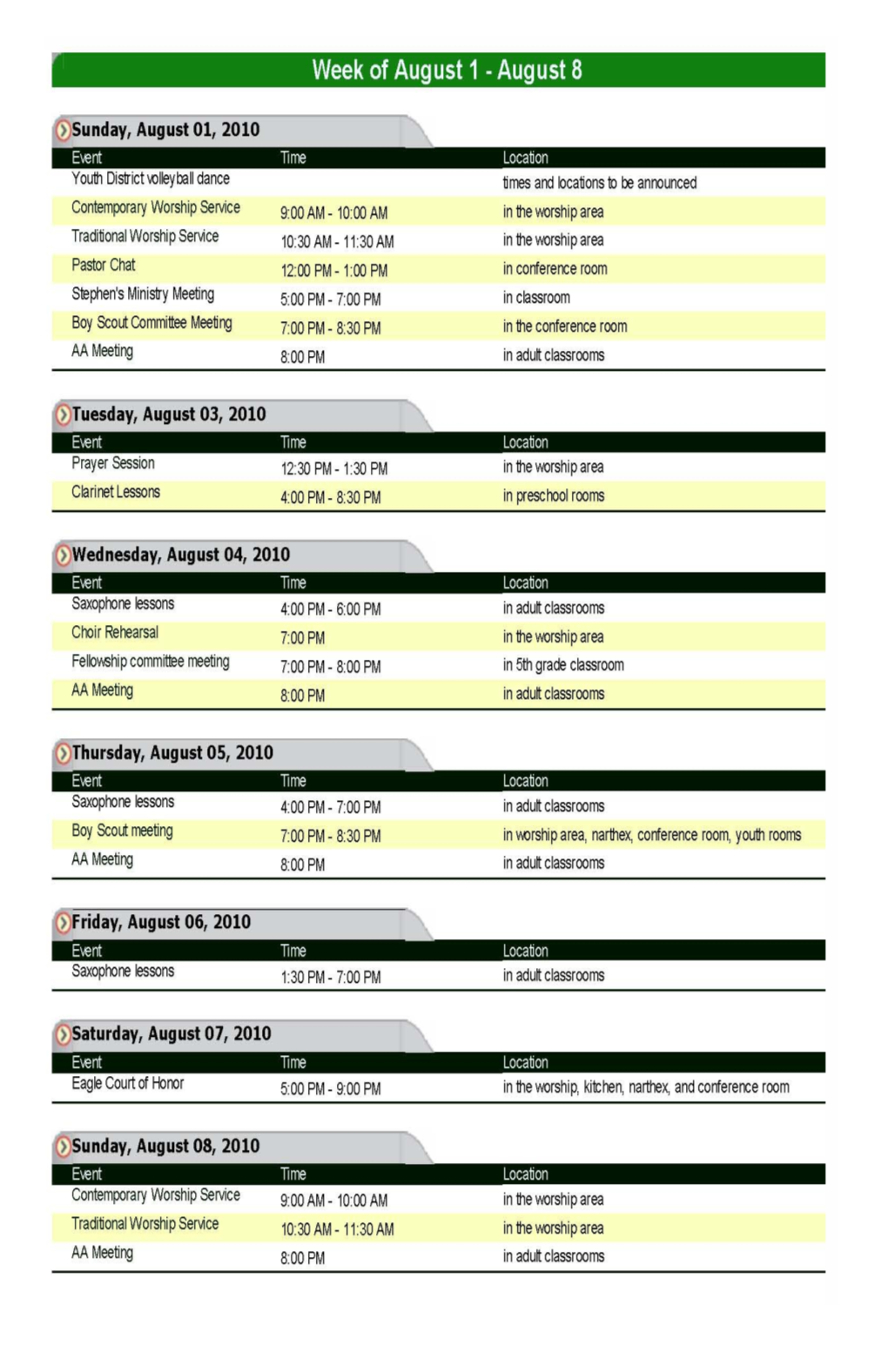 This Week S Schedule at DFUMC
