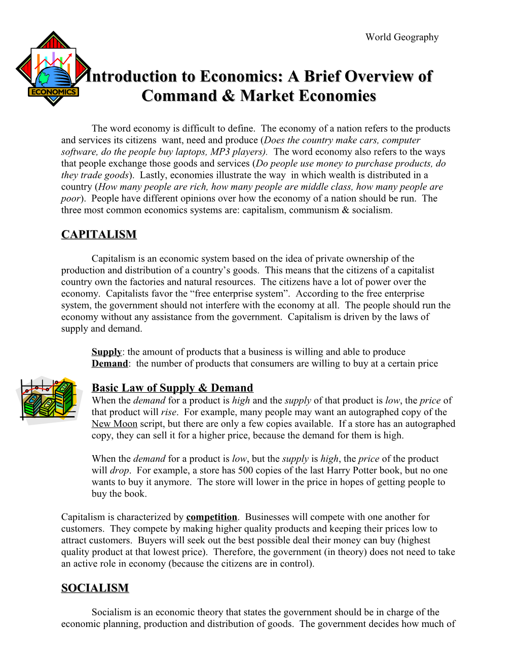 Introduction to Economics: a Brief Overview of Command & Market Economies