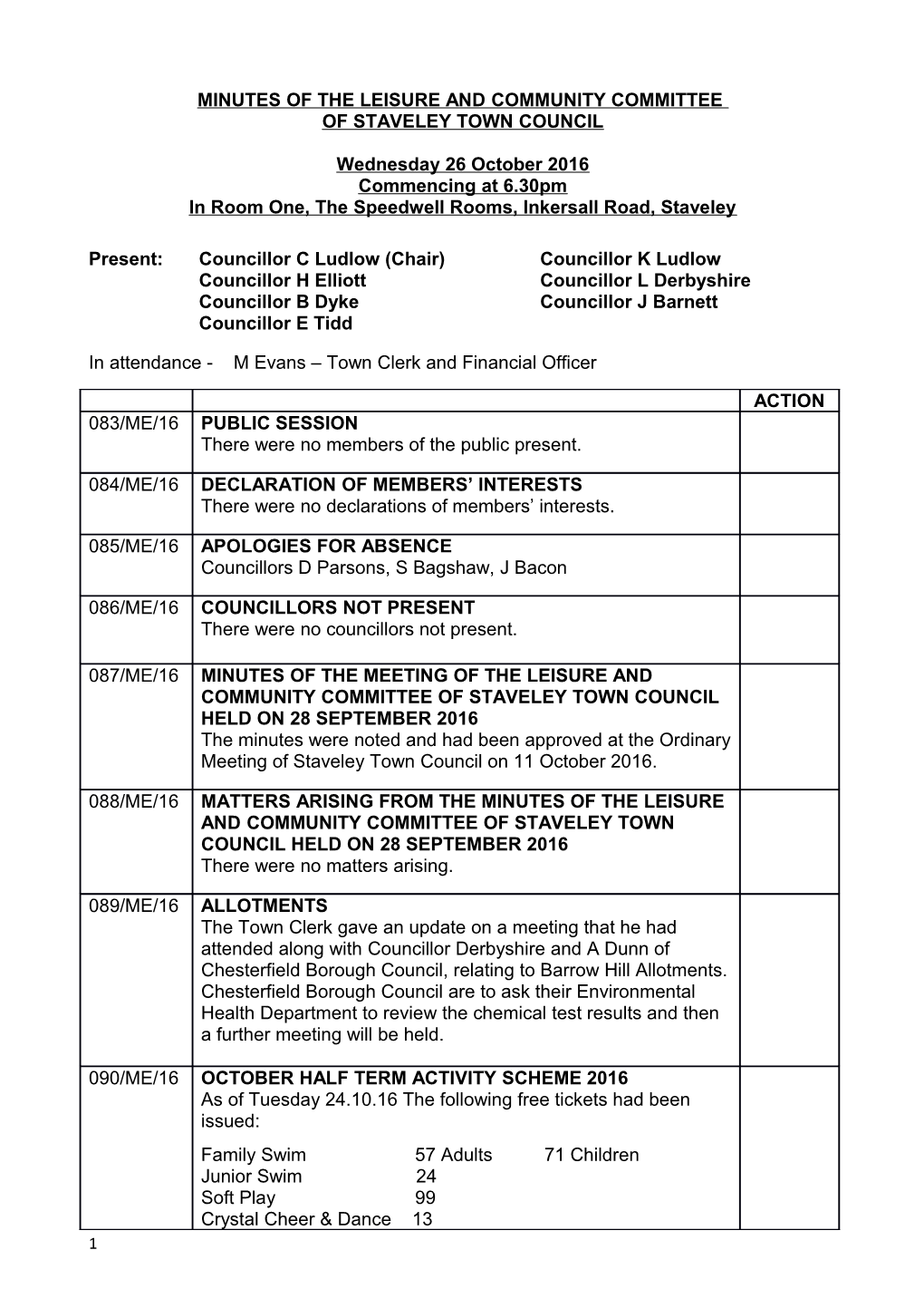 Minutes of the Leisure and Community Committee