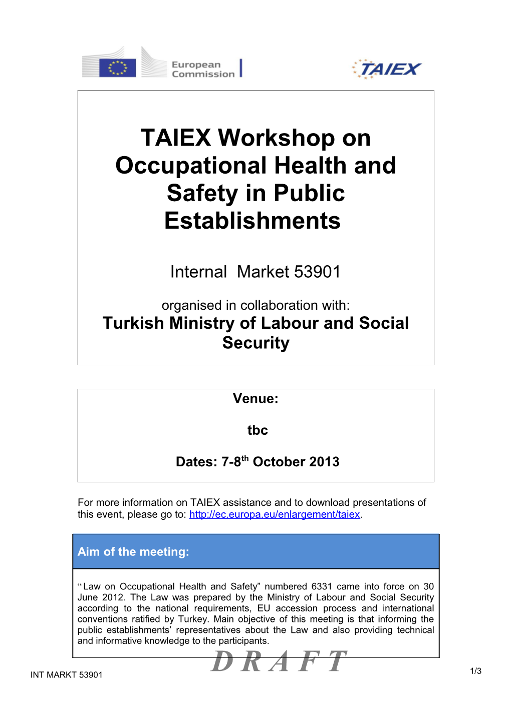 TAIEX Workshop on Occupational Health and Safety in Public Establishments