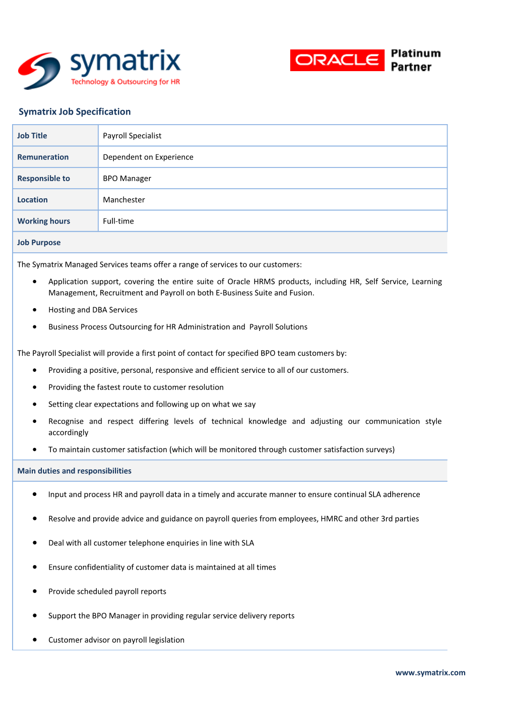 Symatrix Job Specification