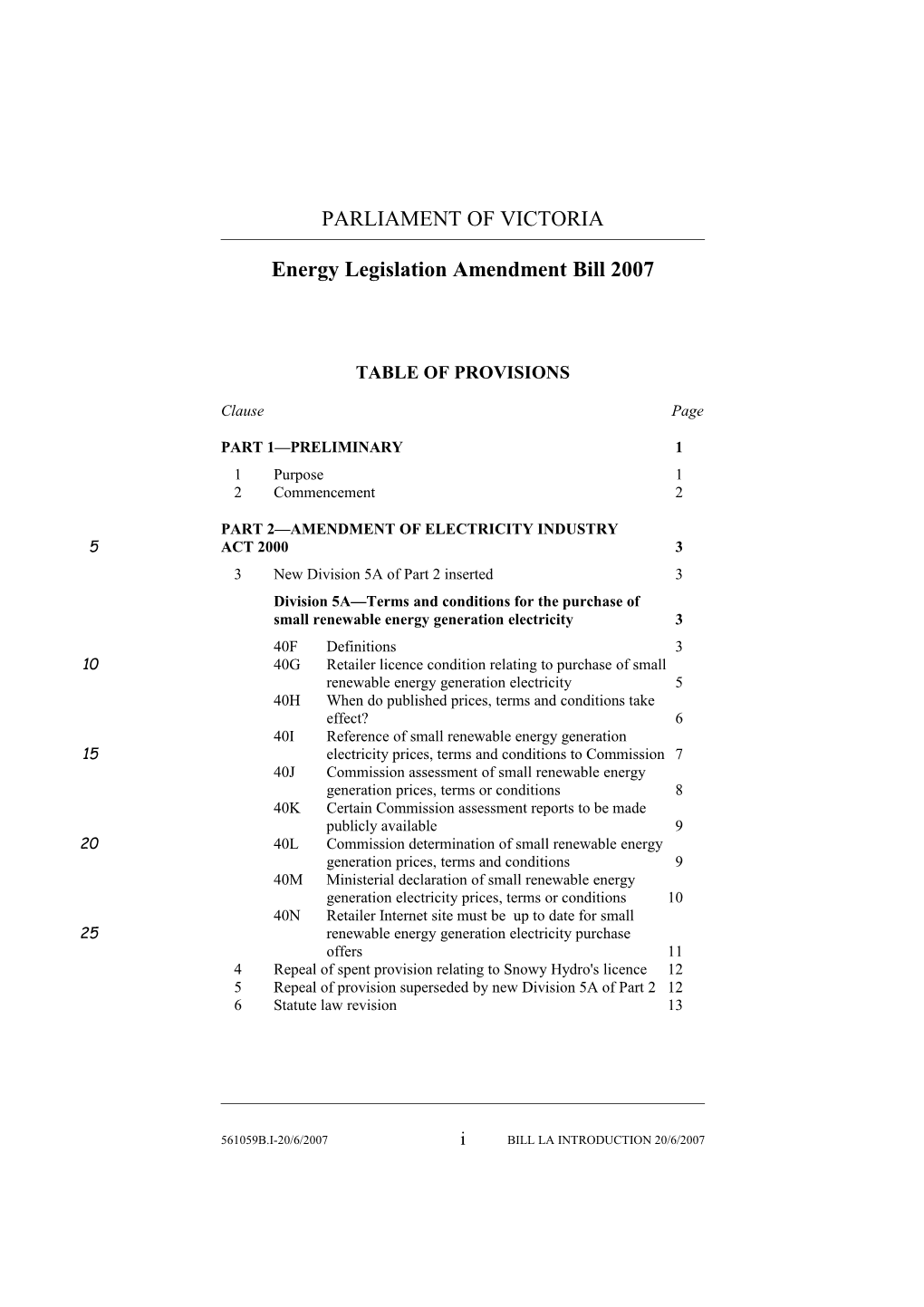 Energy Legislation Amendment Bill 2007