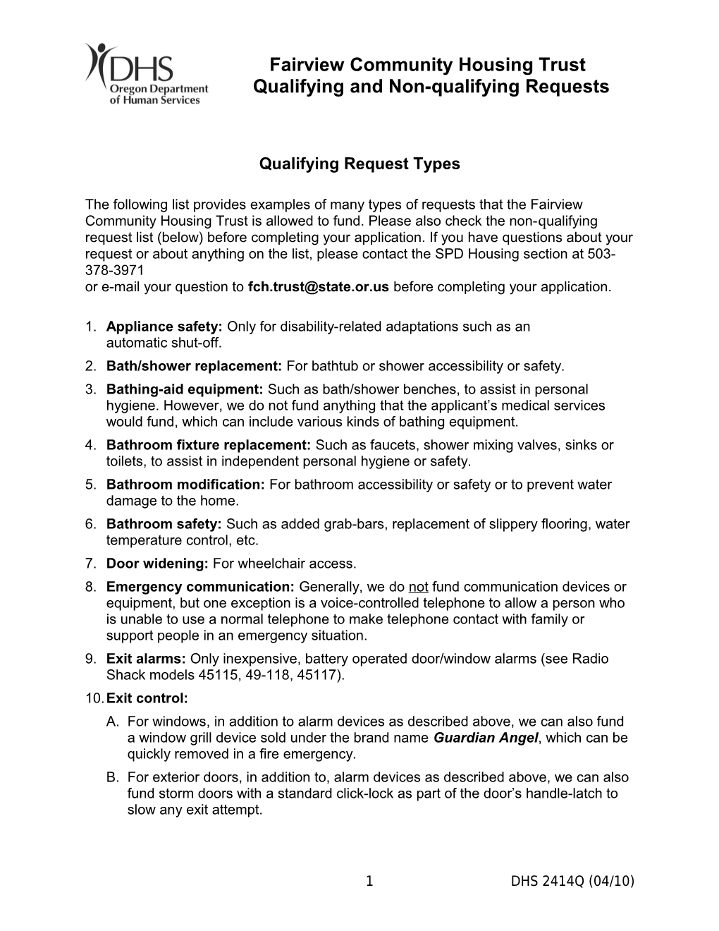Fairview Community Housing Trust, Qualifying And Non-Qualifying Requests