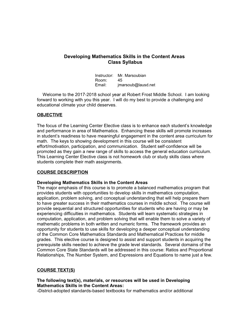 Developing Mathematics Skills in the Content Areas