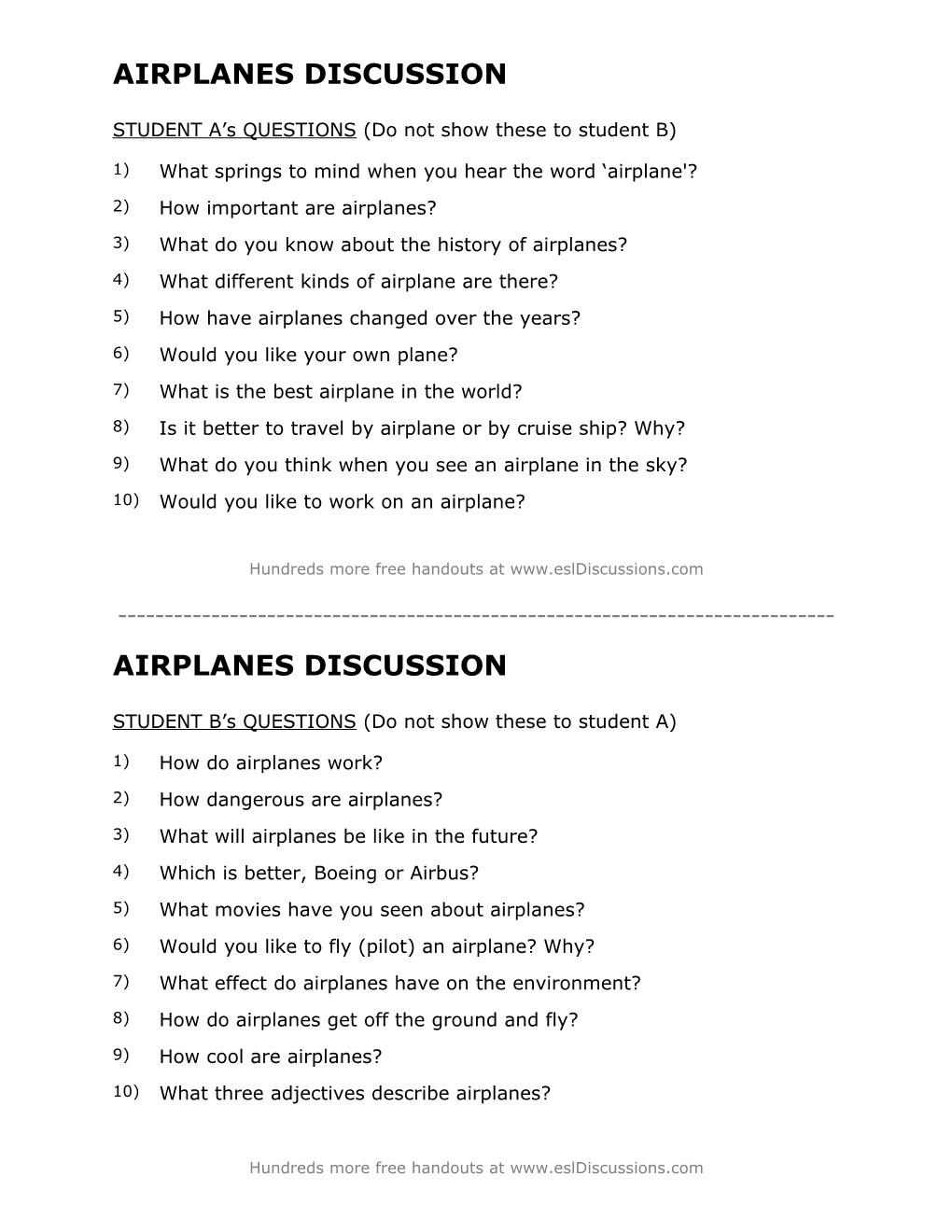 ESL Conversation Lesson on Airplanes
