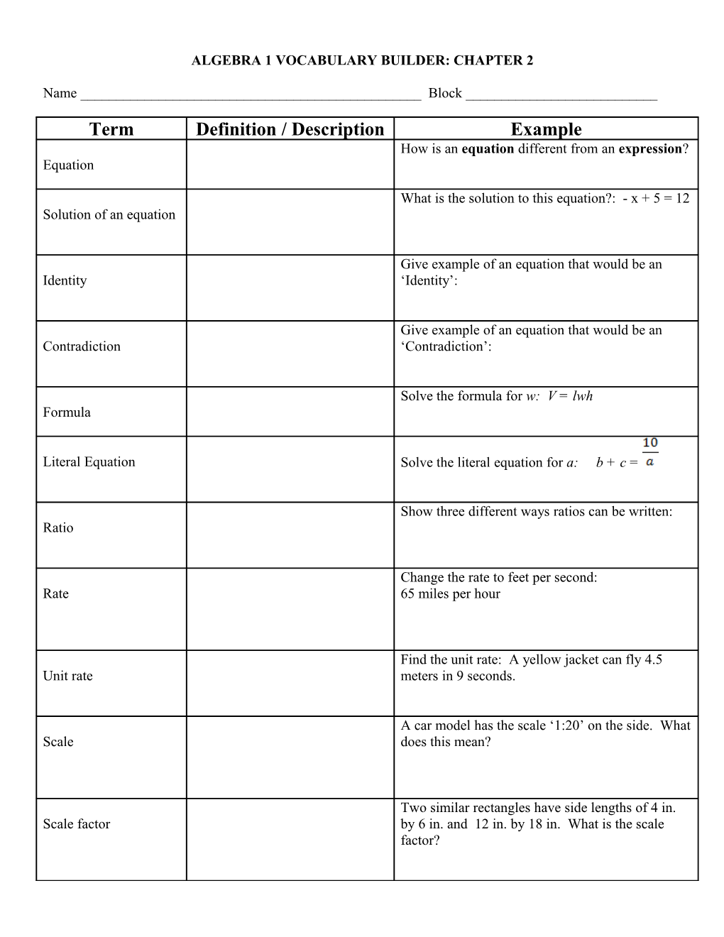 Geometry Vocabulary Builder: Chapter 1