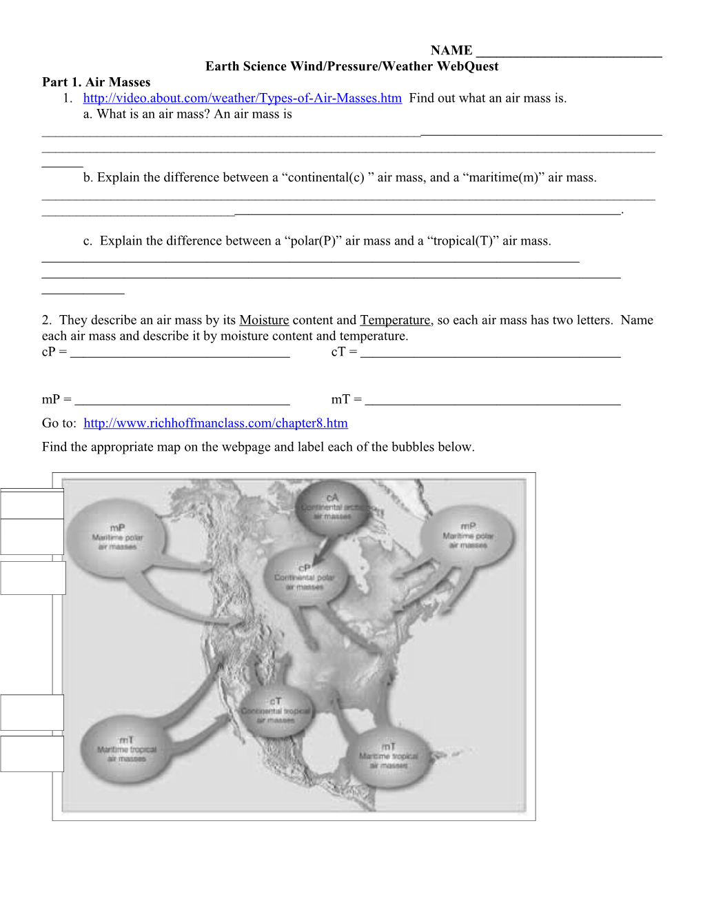 Earth Science Wind/Pressure/Weather Webquest