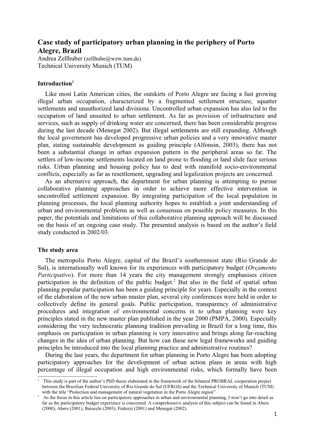 Case Study of Citizen Participatory Urban Planning in the Periphery of Porto Alegre, Brazil