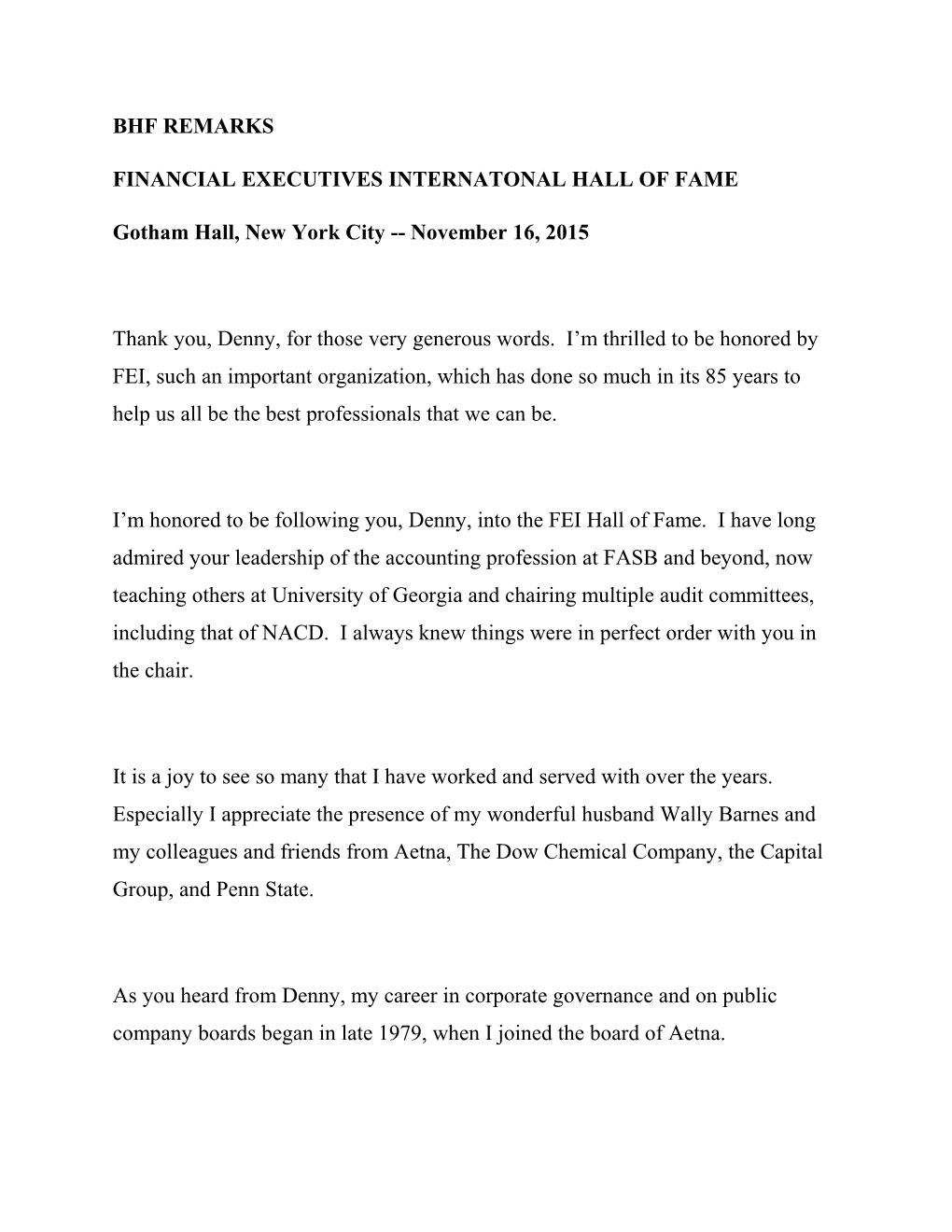 Financial Executives Internatonal Hall of Fame