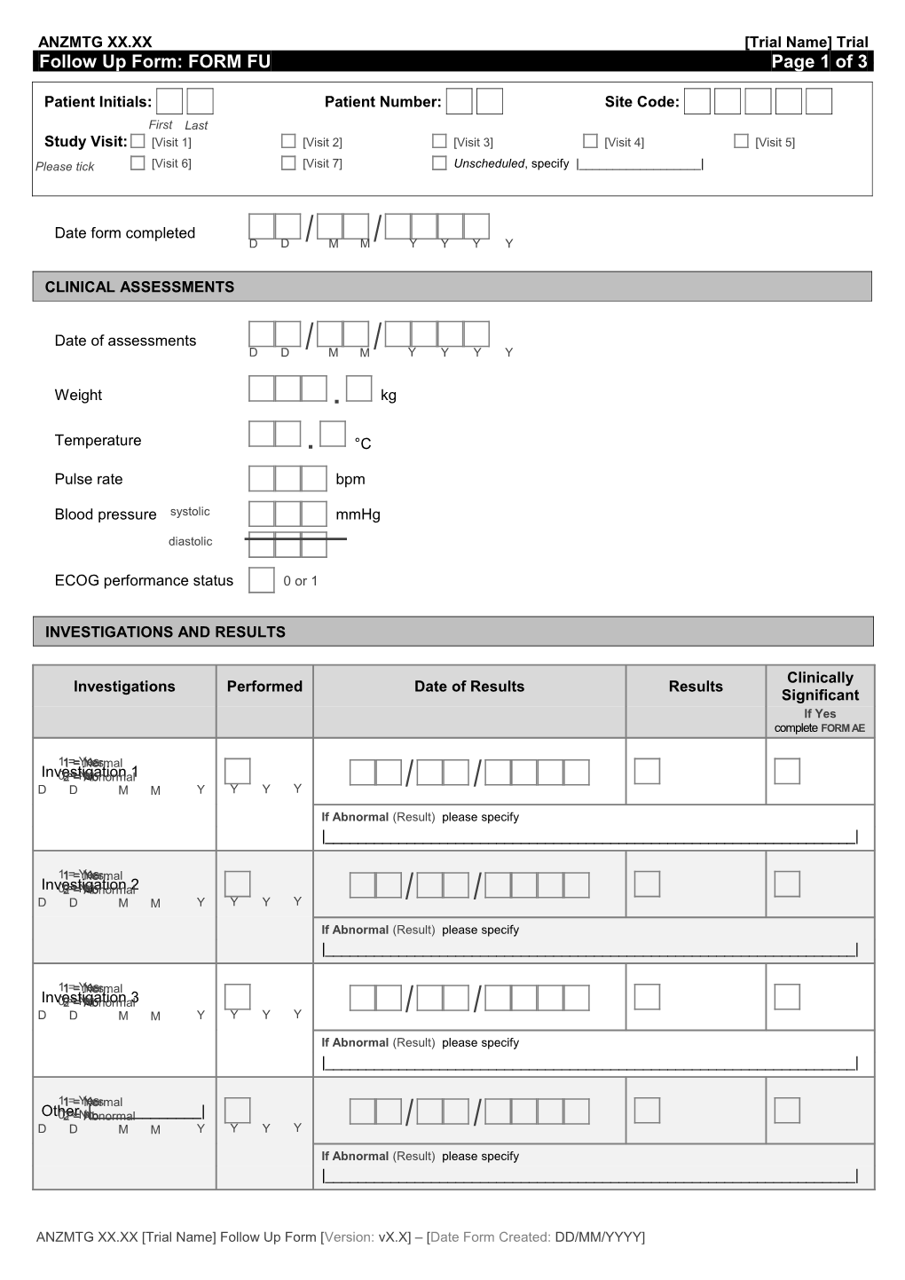 Trial Name Follow up Form