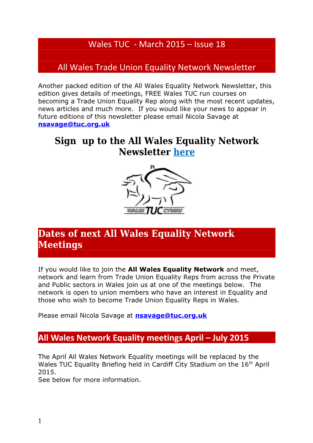 All Wales Trade Union Equality Network Newsletter