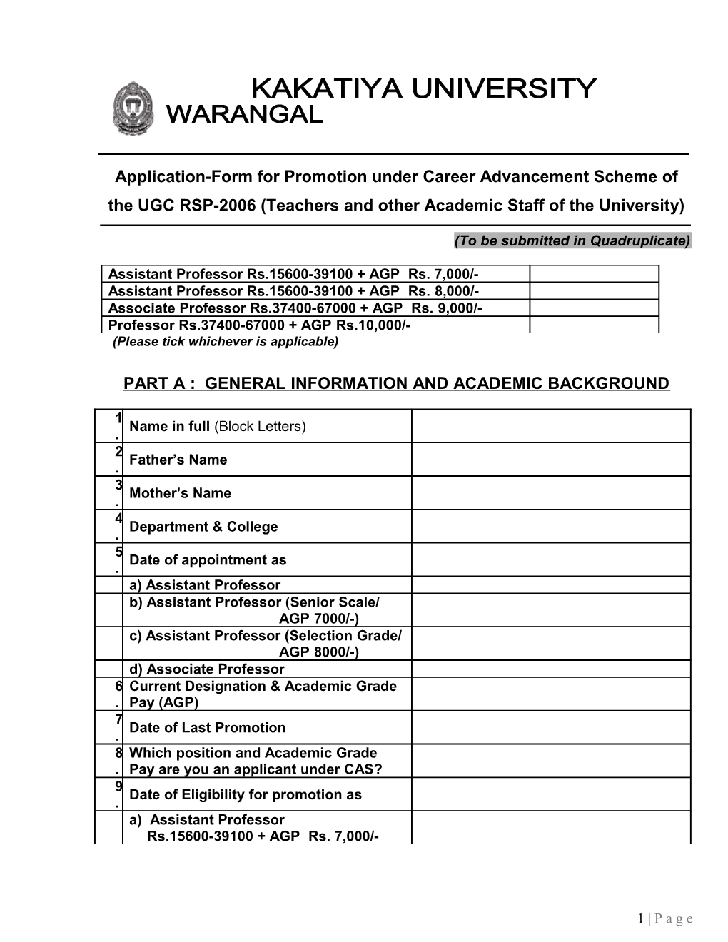Part a : General Information and Academic Background