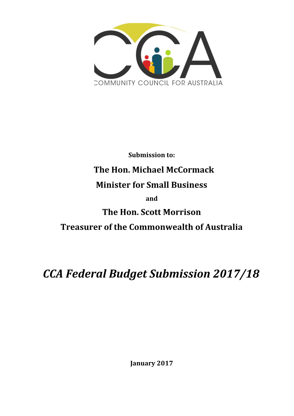 Community Council for Australia - 2017-18 Pre-Budget Submission