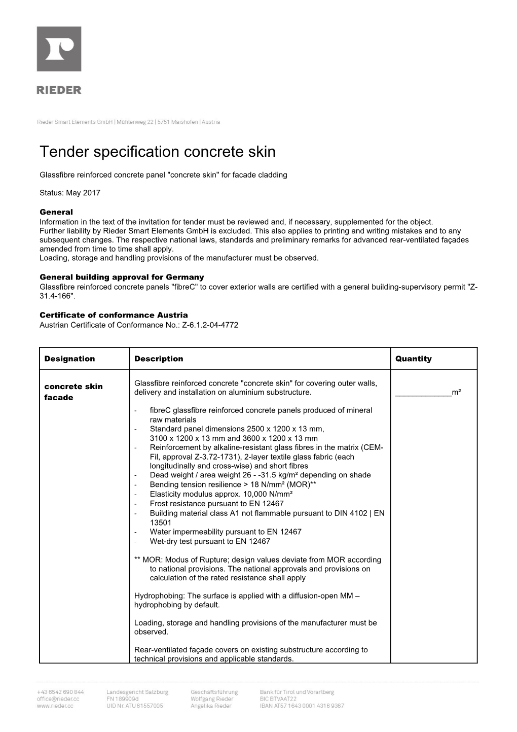 Tender Specification Concrete Skin