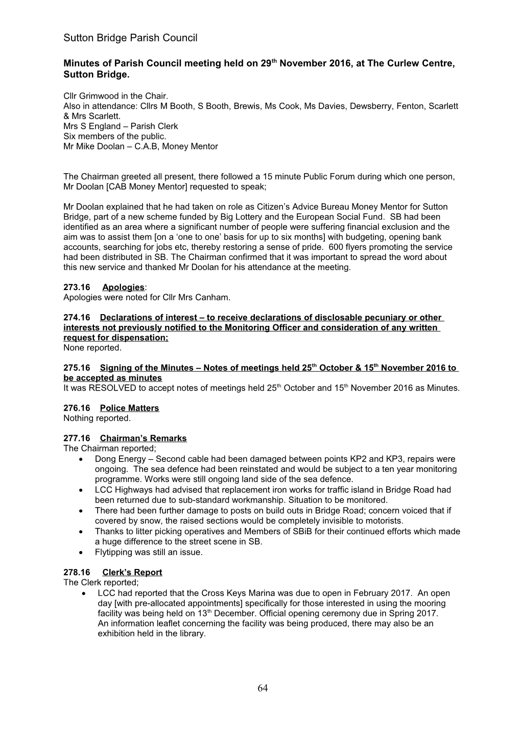 Minutes of the Parish Council Meeting Held on 27Th March 2012 at the Curlew Centre, Sutton