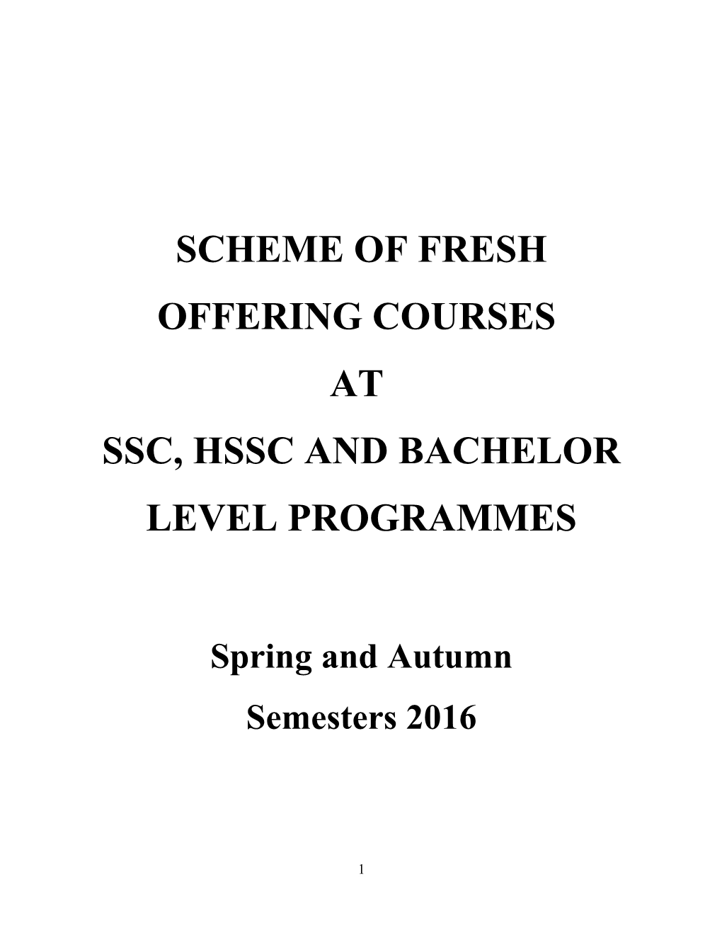 Scheme of Fresh Offering Courses