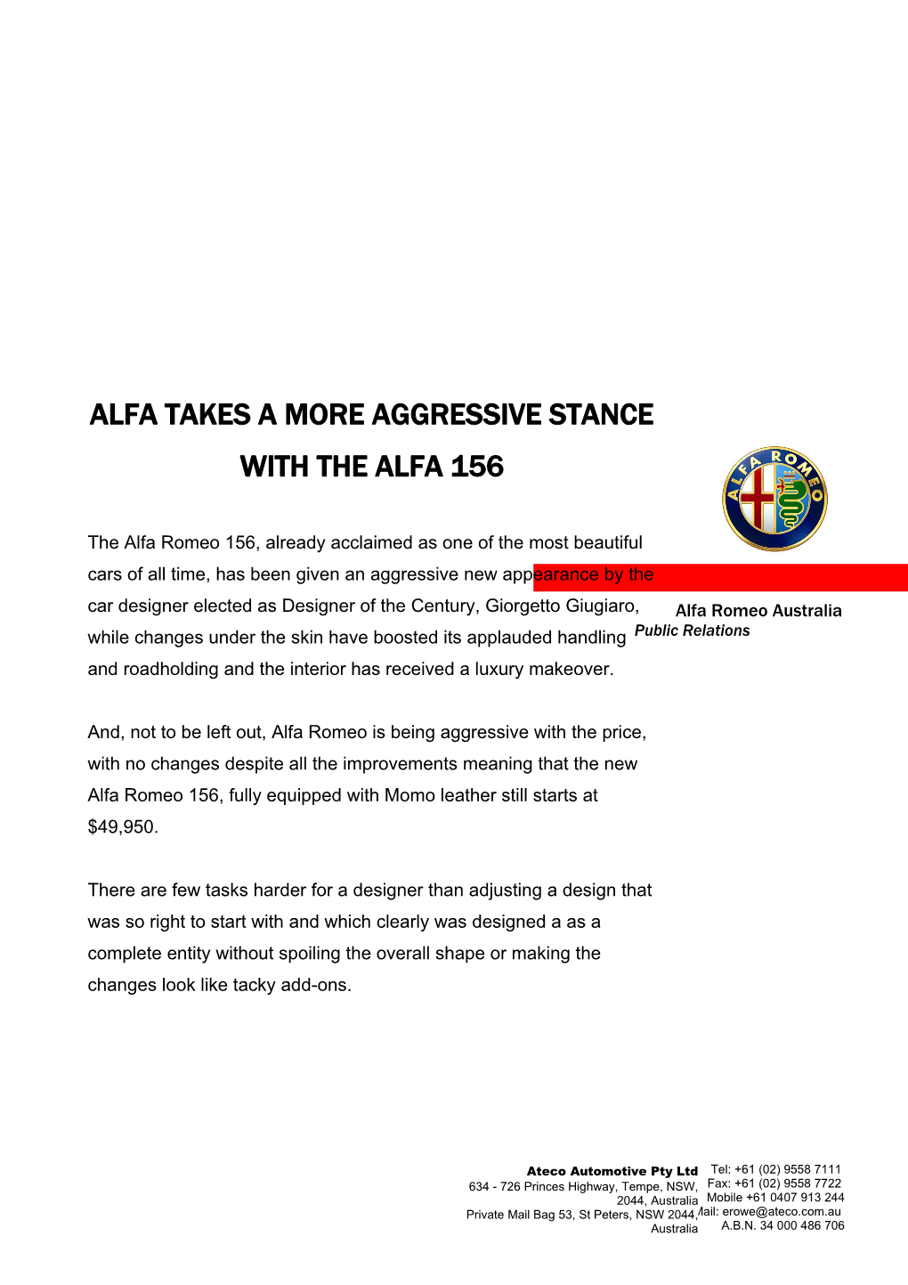 Alfa Takes a More Aggressive Stance with the Alfa 156