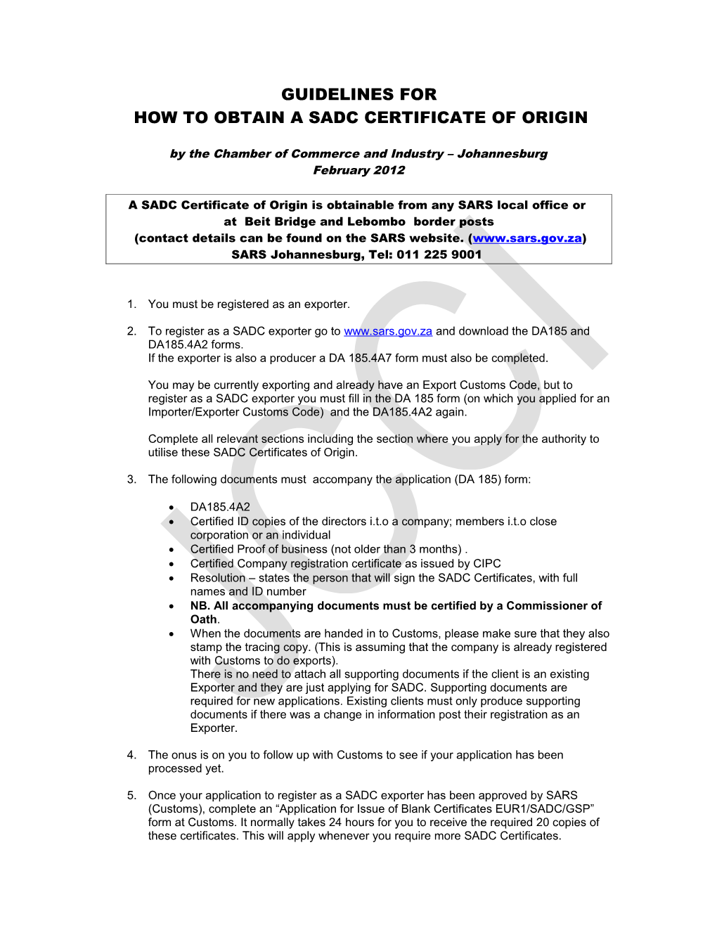 How To Apply For A Sadc Certificate