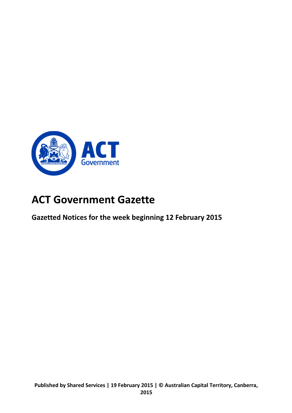ACT Government Gazette 19 Feb 2015
