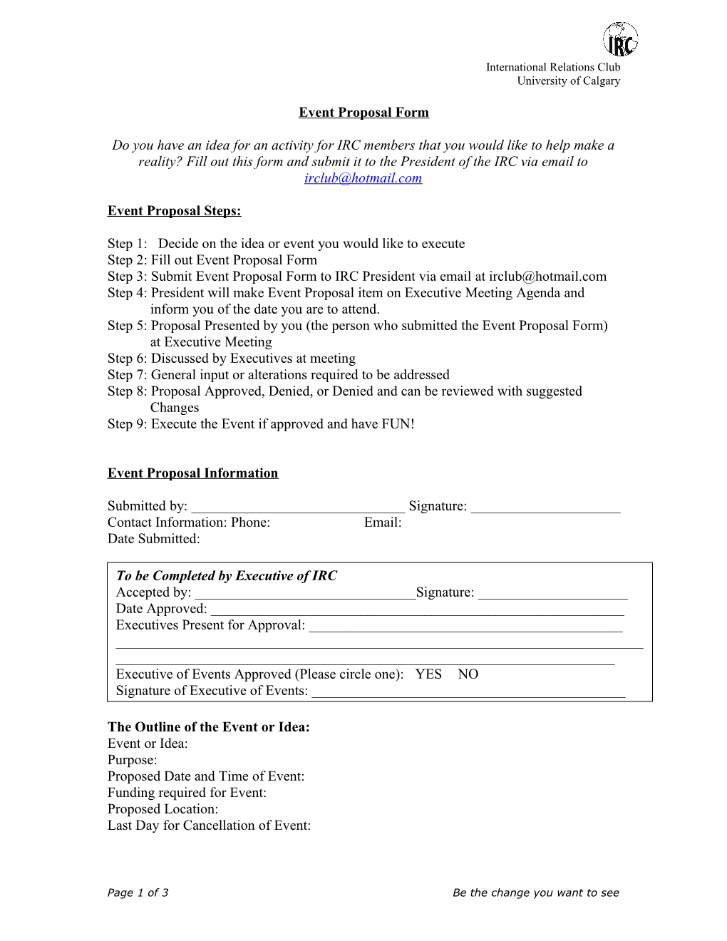 Event Proposal Form