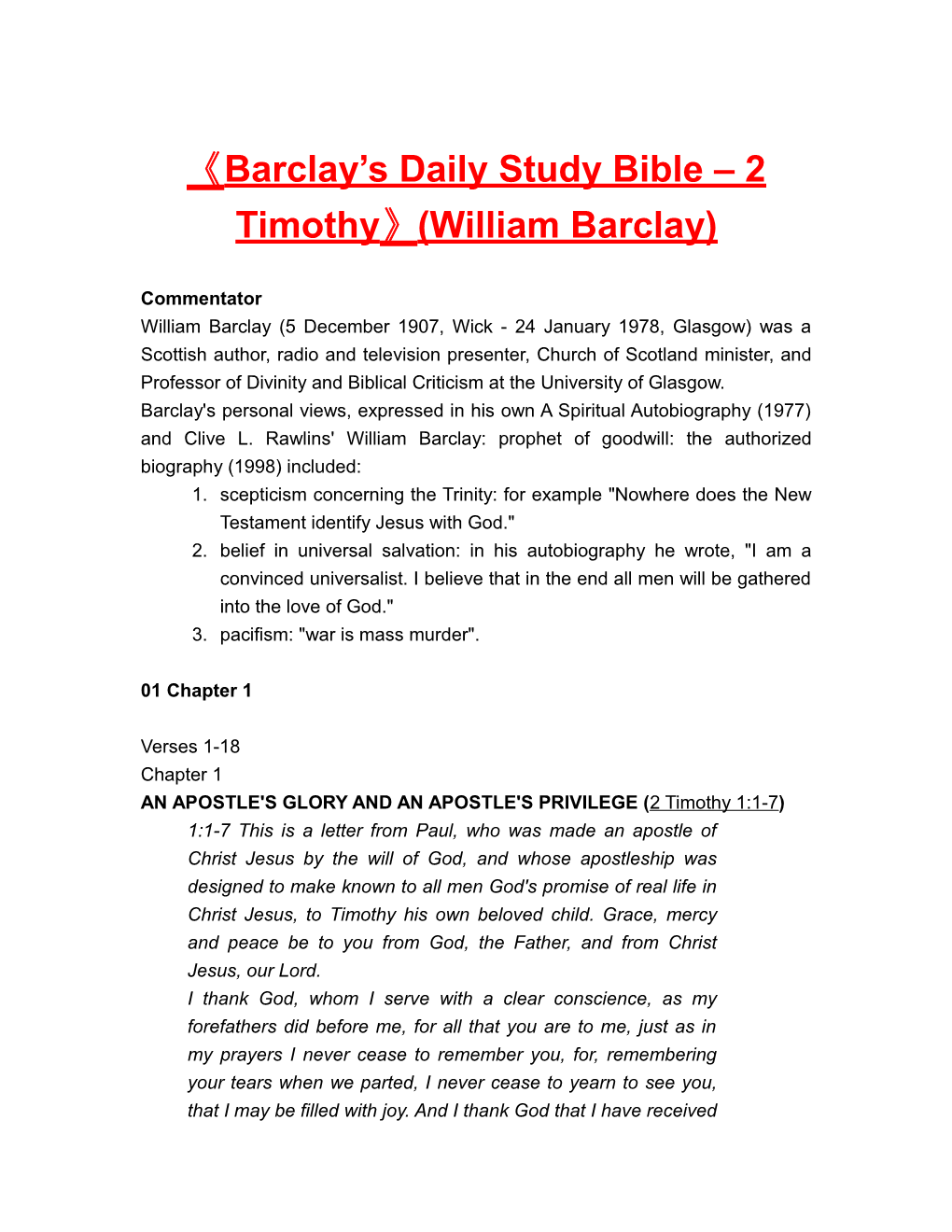 Barclay S Daily Study Bible 2 Timothy (William Barclay)