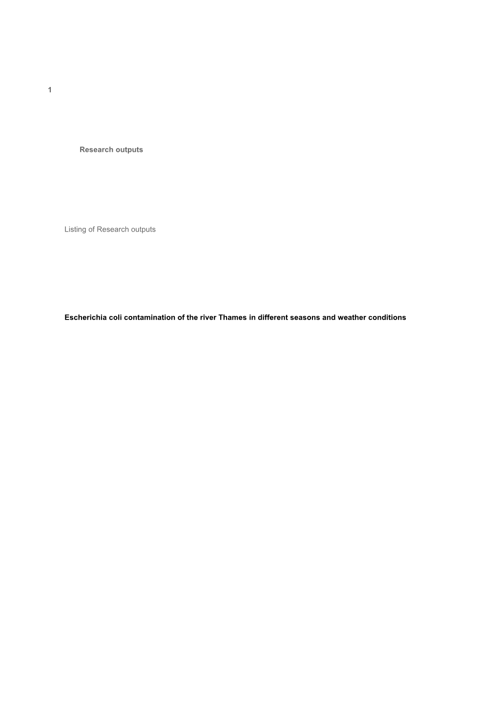 Escherichia Coli Contamination of the River Thames in Different Seasons and Weather Conditions