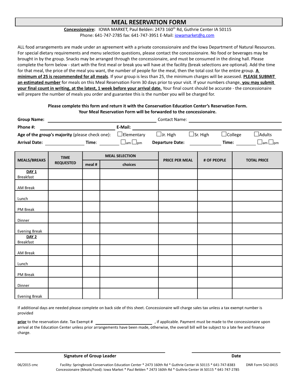 Meal Reservation Form