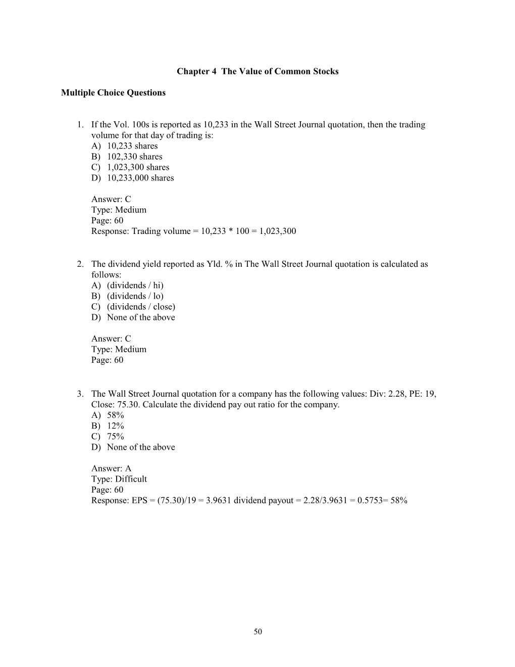 Chapter 4 The Value Of Common Stocks