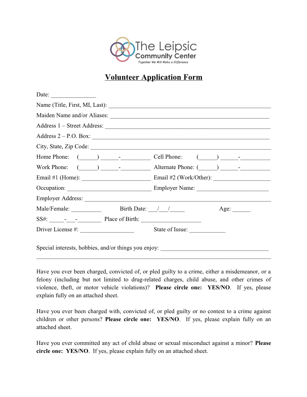 Volunteer Application Form s12