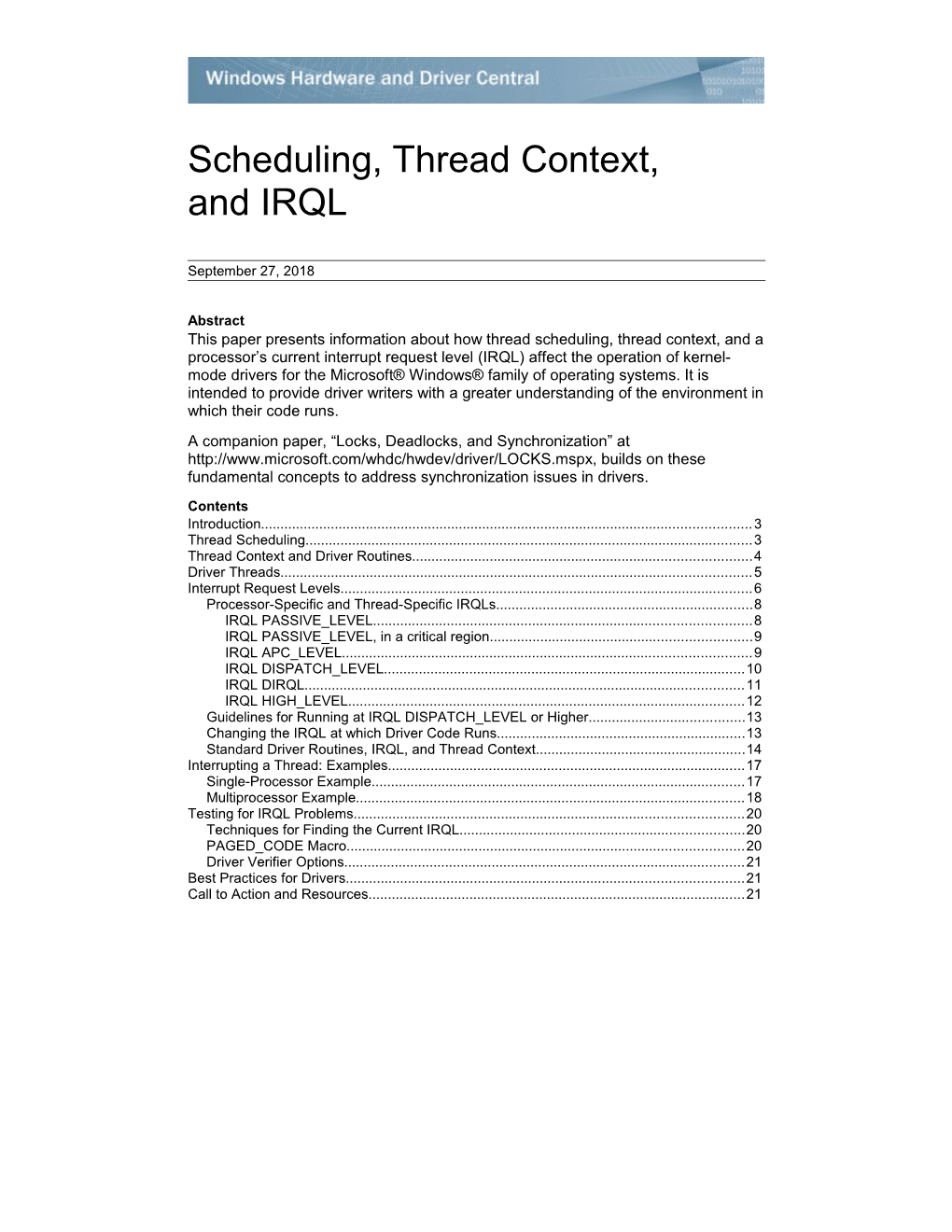 Scheduling, Thread Context, and IRQL