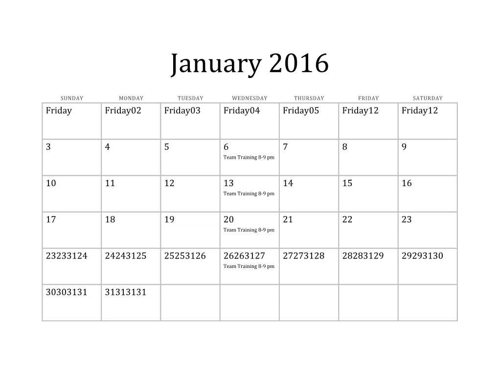 2012 12-Month Basic Calendar (Any Year) s5