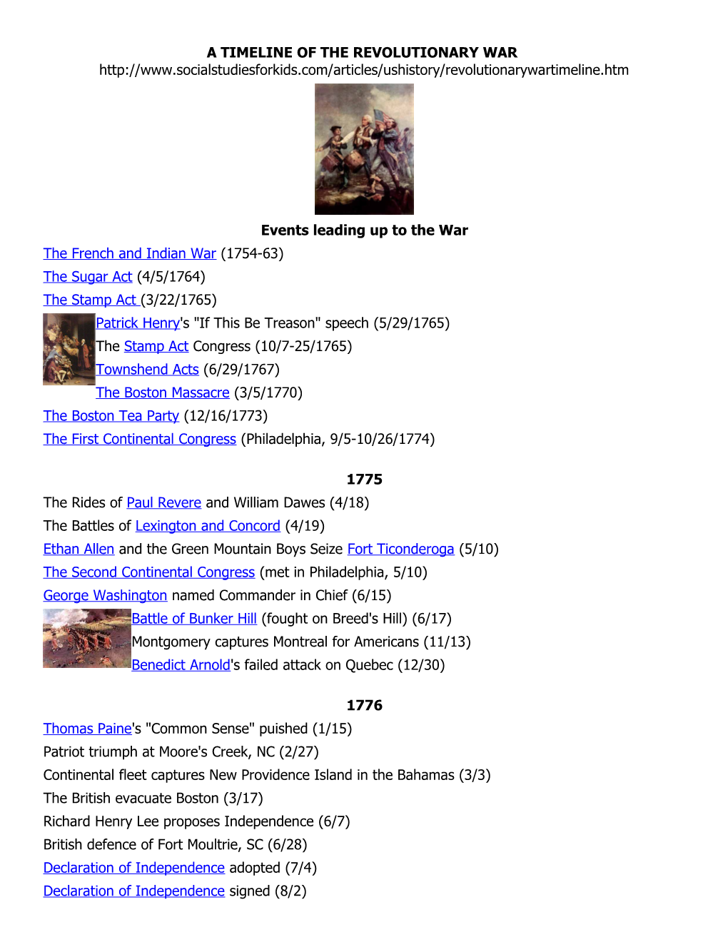 A Timeline of the Revolutionary War