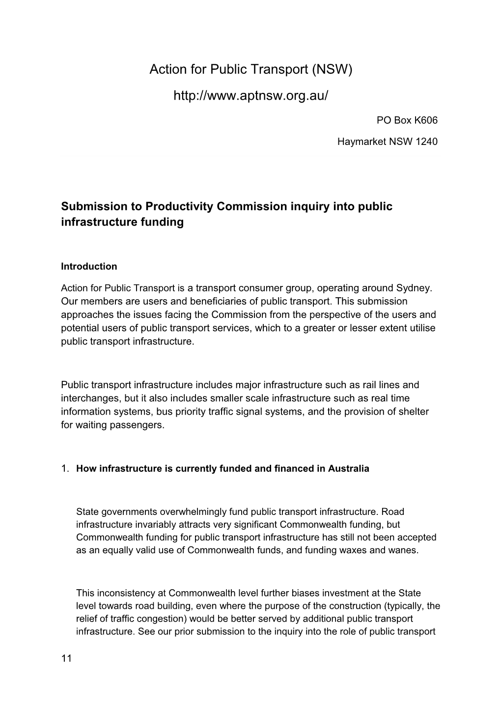 Submission DR152 - Action for Public Transport NSW - Public Infrastructure - Public Inquiry