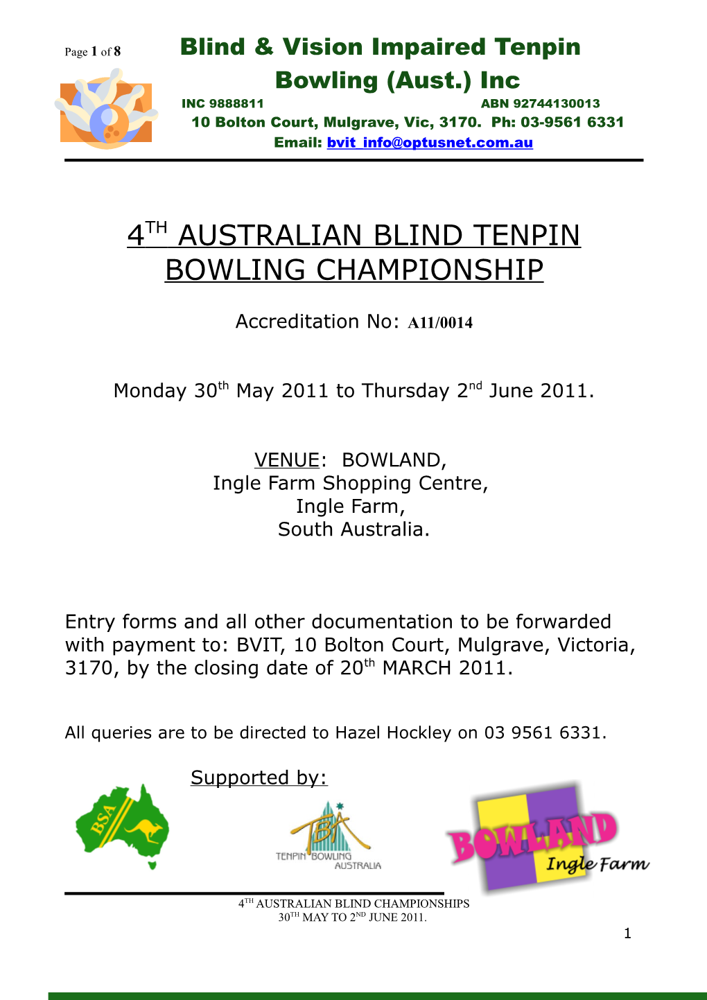 4Th Australian Blind Tenpin Bowling Championship
