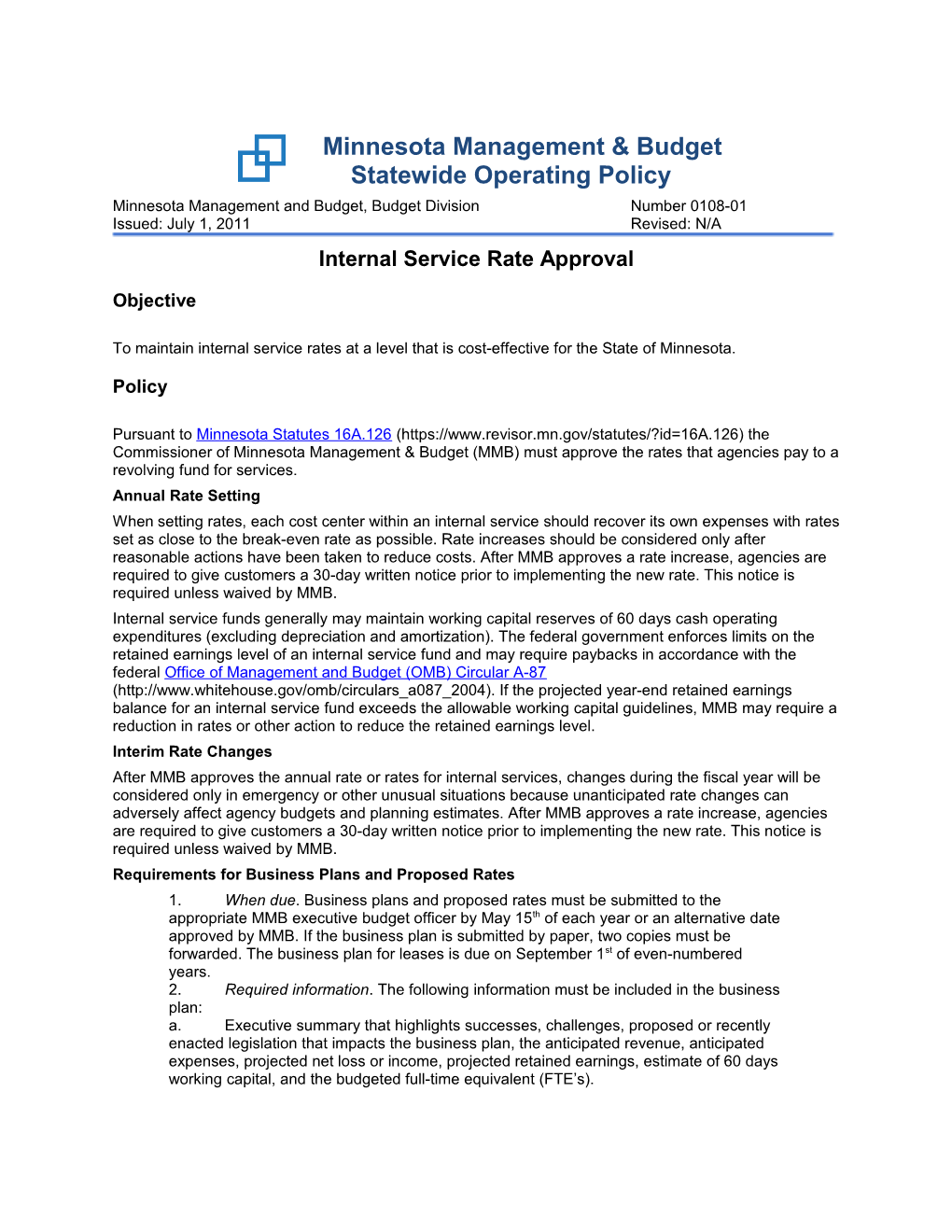 0108-01 Internal Service Rate Approval