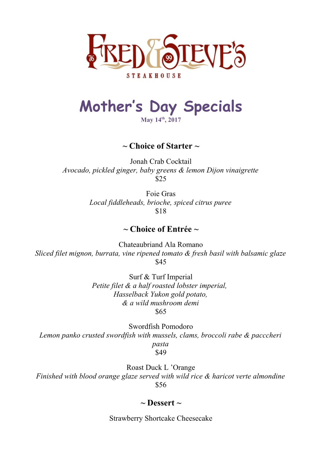 Mother S Day Specials