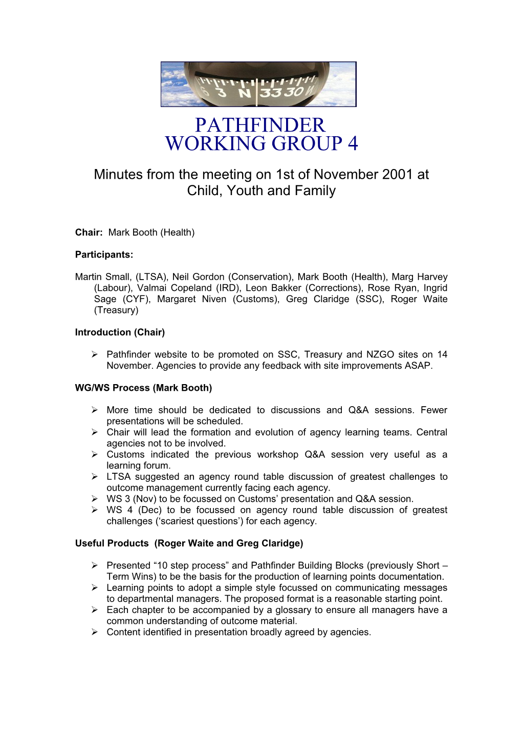 Minutes from the Meeting on 1St of November 2001 at Child, Youth and Family