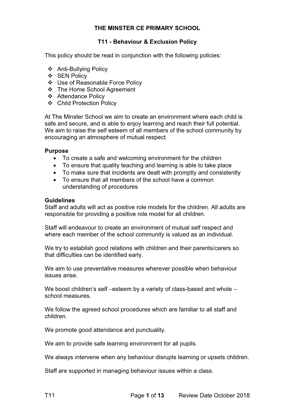 The Minster Primary School Behaviour and Anti-Bullying Policy