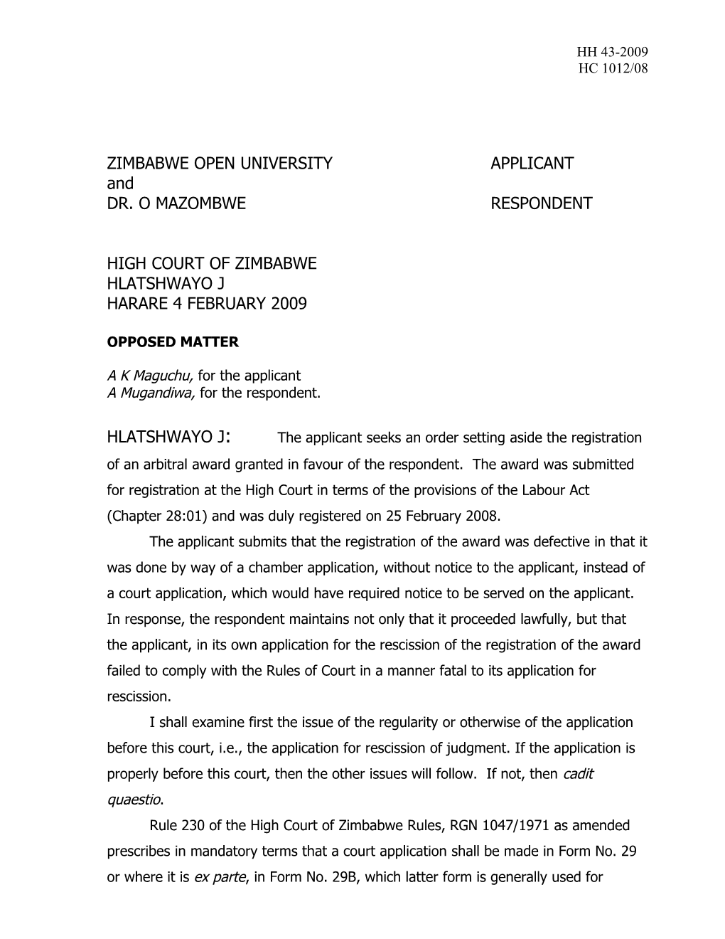 Zimbabwe Open Universityapplicant