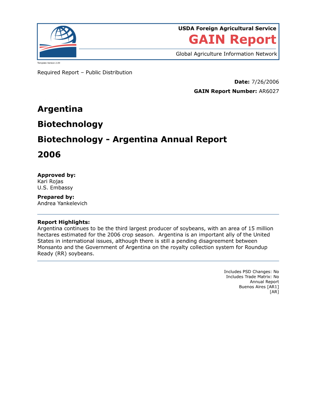 Biotechnology - Argentina Annual Report