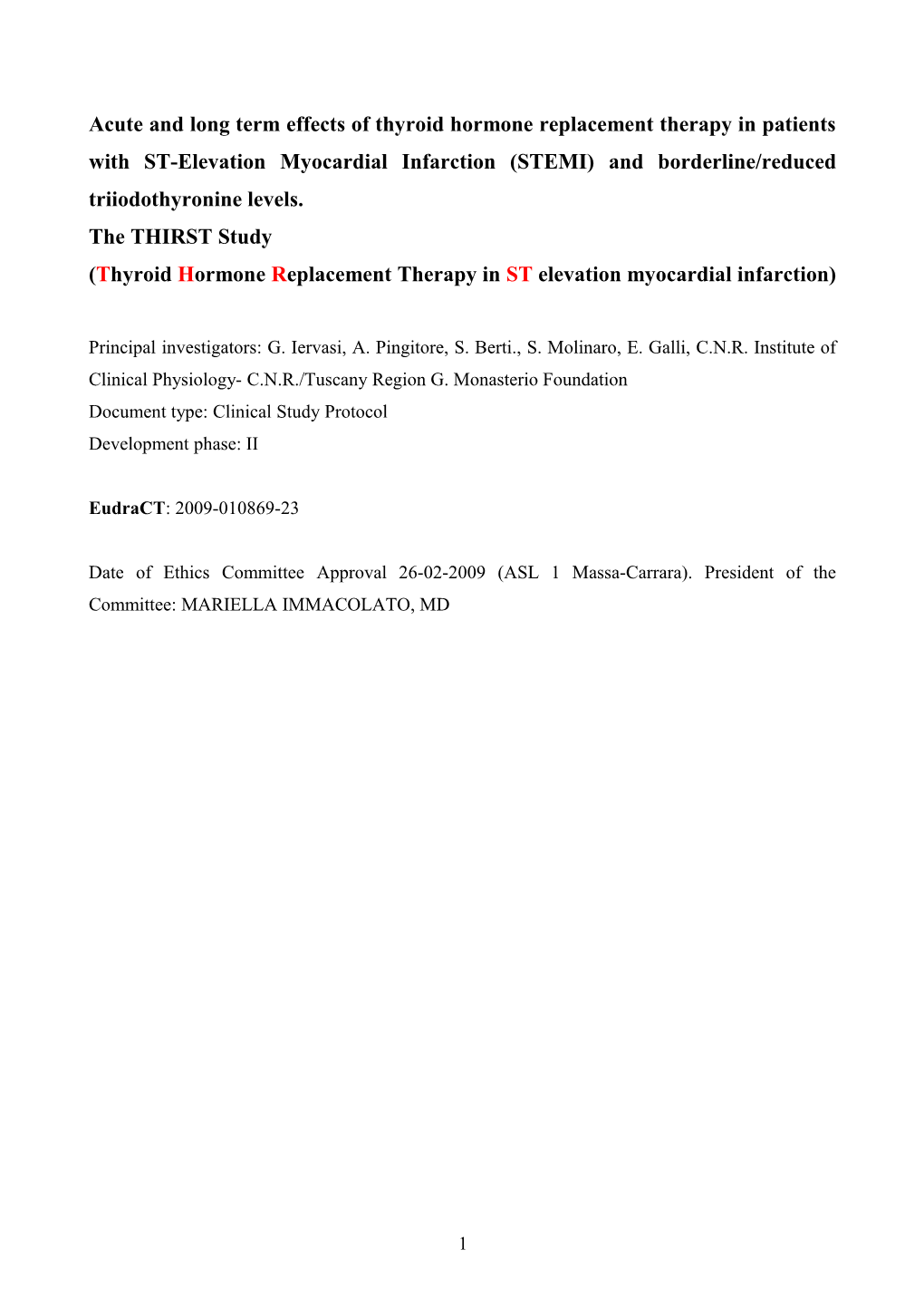 Terapia Sostitutiva Con L-T3 in Pazienti Con STEMI E Sindrome Da Bassa T3