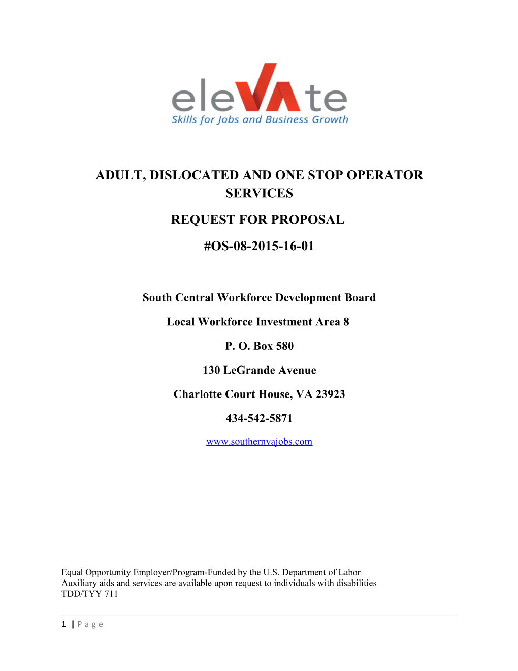Adult, Dislocated and One Stop Operator Services