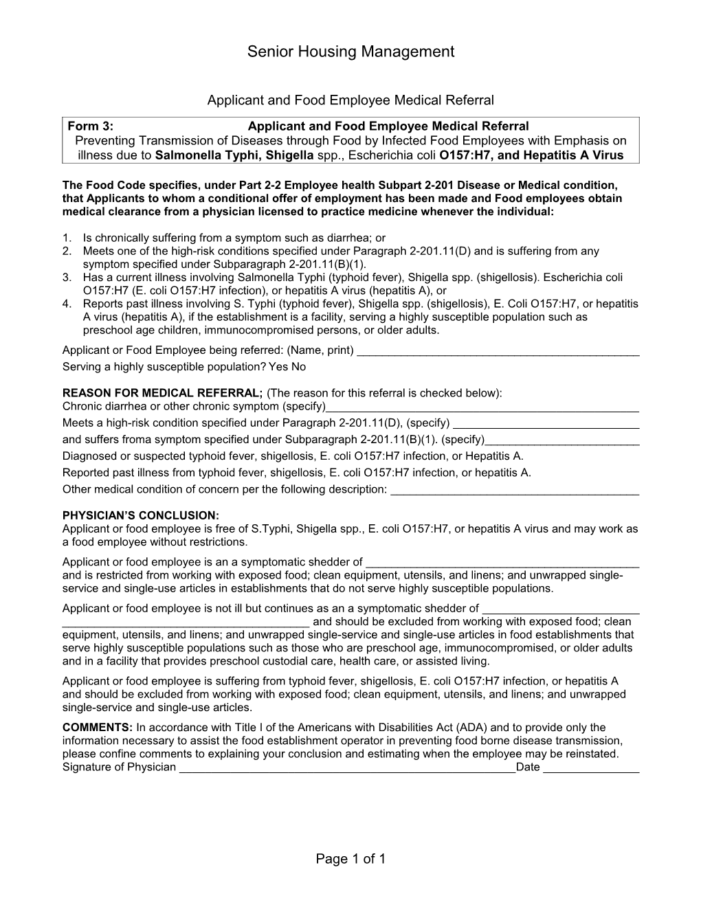 Form 2: Food Employee Reporting Agreement